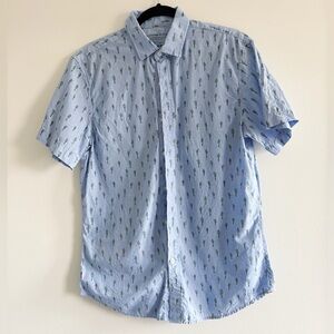 Banana Republic Light Blue Short Sleeve Button-Down with Green Cactus Print Sz M